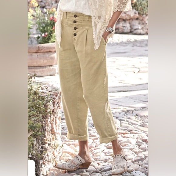 Sundance Quinn Button Front Linen Blend Slouchy Beige Pants Sz 0 Petite Boho - Picture 1 of 8